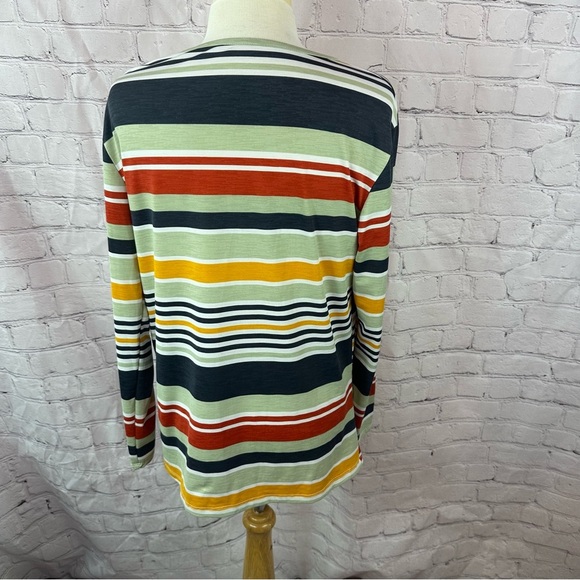 boutique Striped Multicolor Women's Top with front twist 3/4 sleeve sz L - Picture 3 of 6